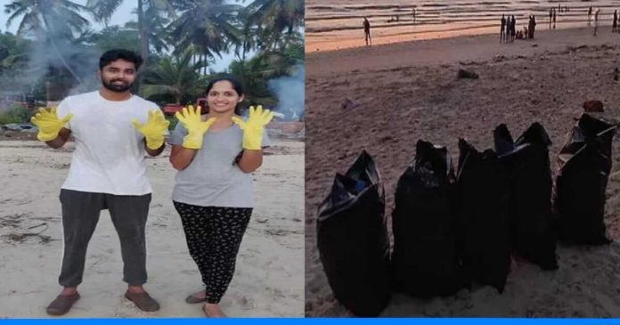 Newly married couple cleans beach instead of honeymoon