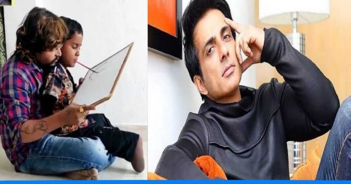 Handicapped child makes sketch of actor sonu sood