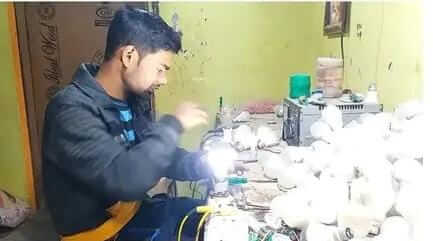 Pramod baitha making 9 watt LED bulbs