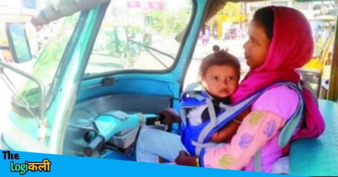 Auto Driver Tara Prajapati is driving auto with tieing son with her stomach