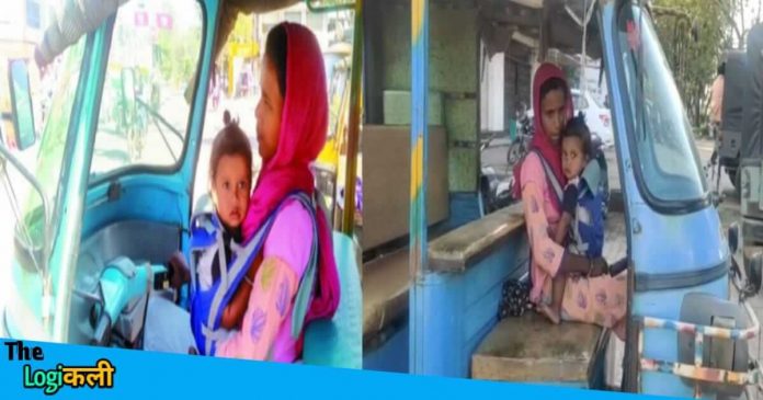 Tara Prajapati drives Auto with tieing his baby with her in Chhattisgarh