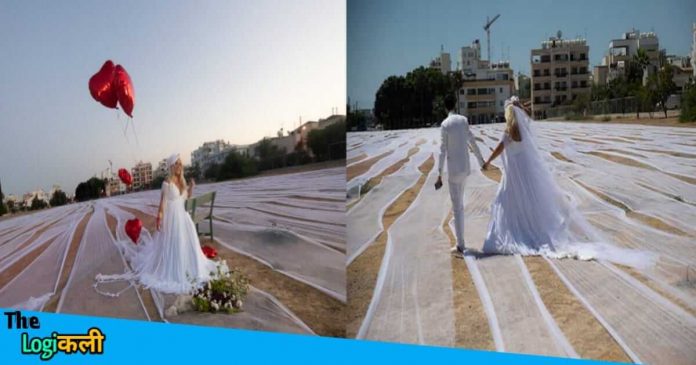 Bride Maria wears longest veil in her wedding name register in Guiness book of world record