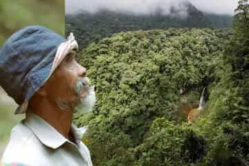 By immense labour this man converts infertile land into forest