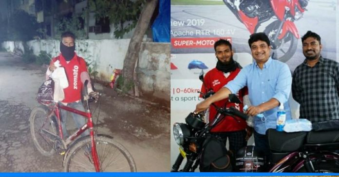 Netizen gifted a bike for Zomato delivery boy