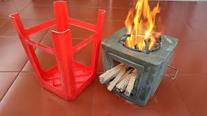 creative firewood stove from plastic chair