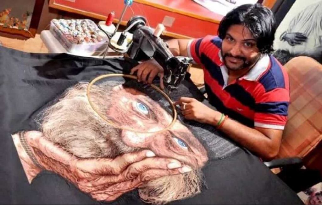 Arun Bajaj is known as needle man as he make paintings with the help of sewing machine