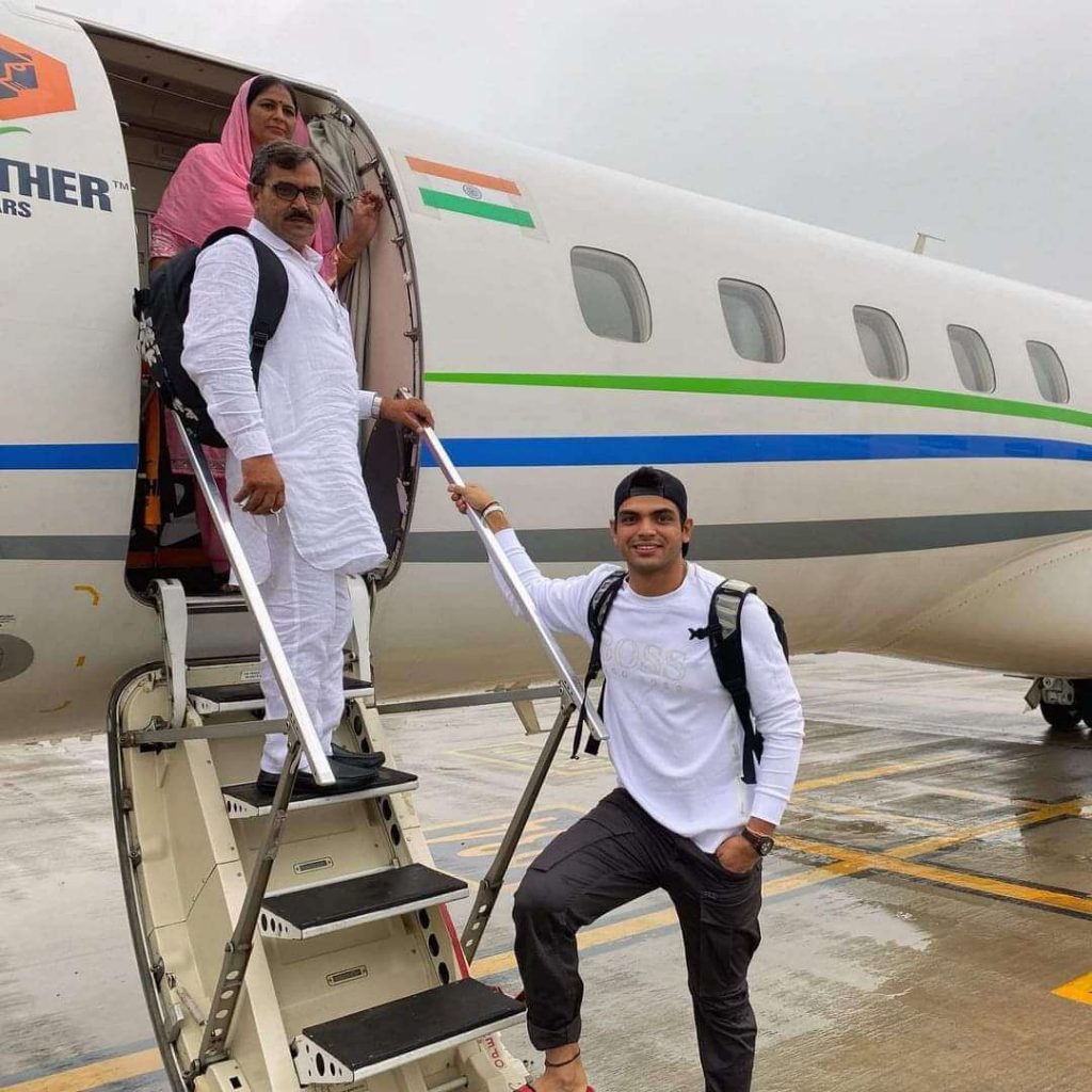 Neeraj chopra taking parents on flight