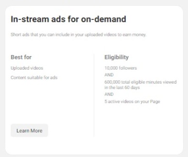 eligibility criteria for facebook in-stream ads