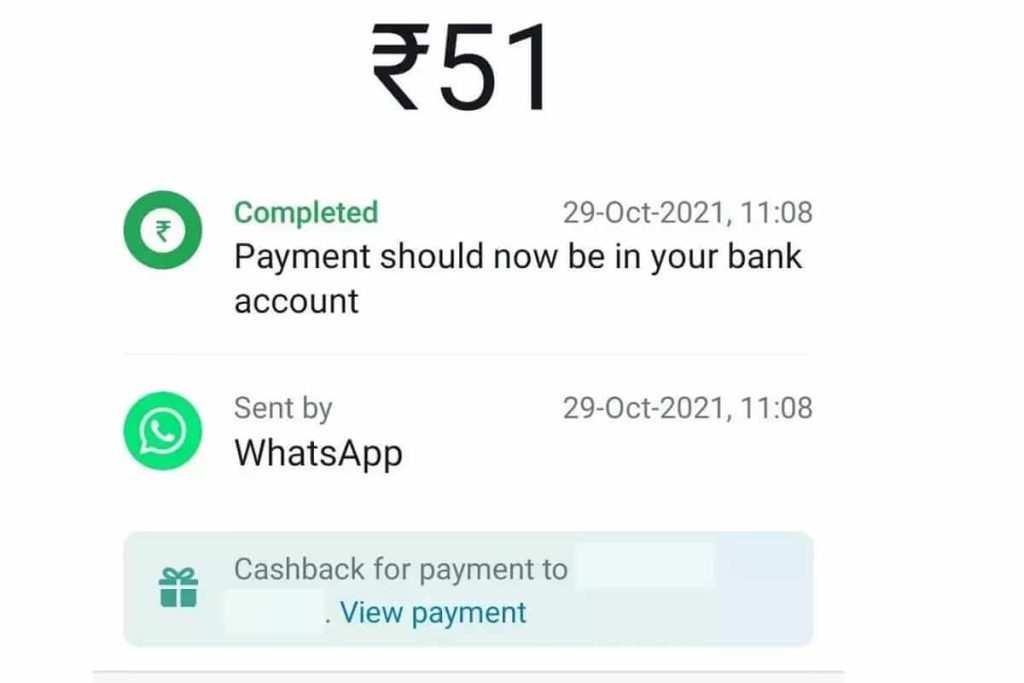 WhatsApp cashback offer on Upi payment