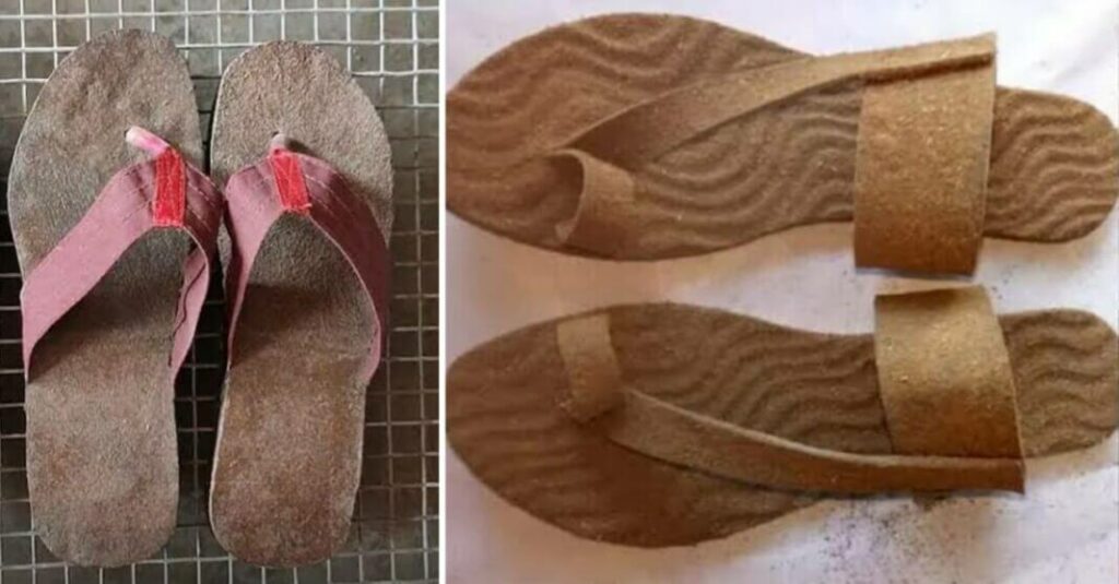 ritesh agrawal makes cow dung products like chappal bag