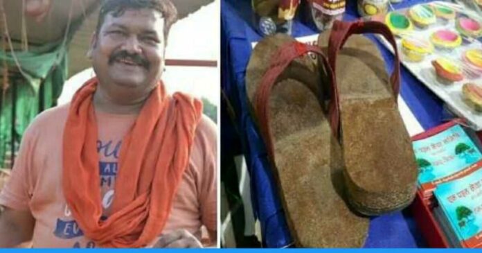 ritesh agrawal makes cow dung products like chappal bag