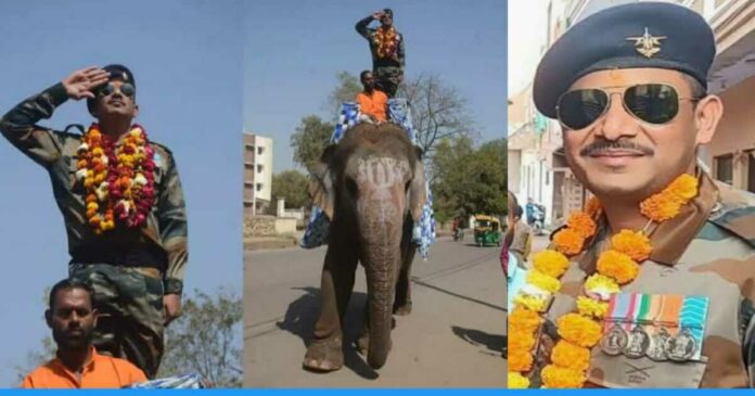 Gwalior women welcomes retired soldier on elephant