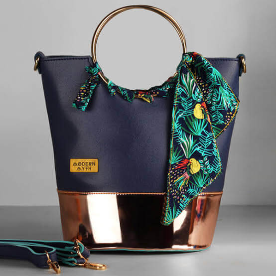 modern myth blue tropical bucket bag