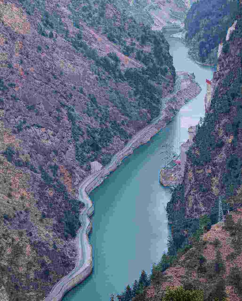 beautiful river is flowing chitkul himachal pradesh