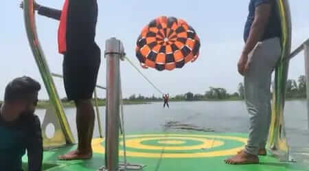 Successful trial of Parasailing in first water Adventure sports in amawaman west champaran bihar