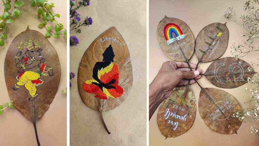 Saurabh Devadhe makes home decoration items by embroidering on dry leaves