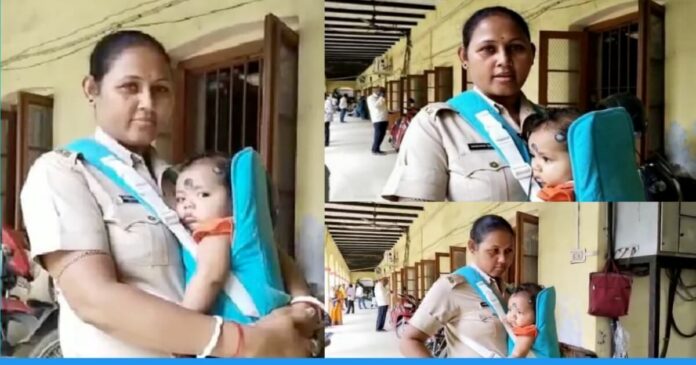 Assam woman Constable sachita rani roy on duty with seven month old baby