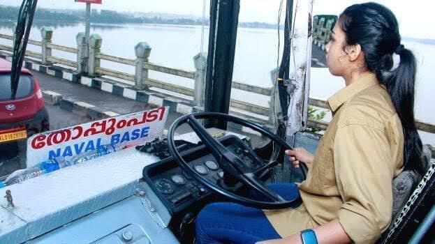 College student Ann Marie Anslen drives a Sunday bus and offers free bus service