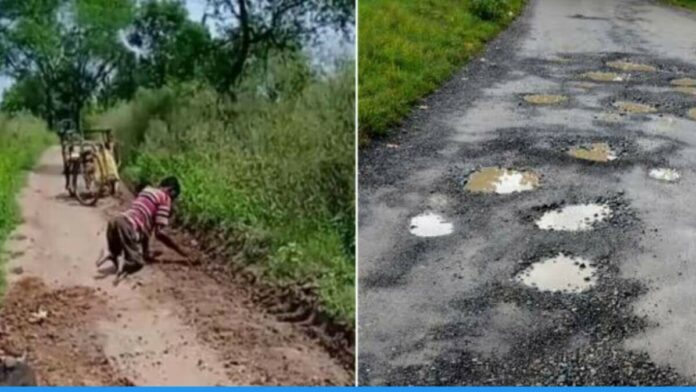 Polio Afflicted Ganesh Naik repairs bad Road
