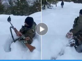 Viral video of Indian soldiers protecting the country in knee-deep snow