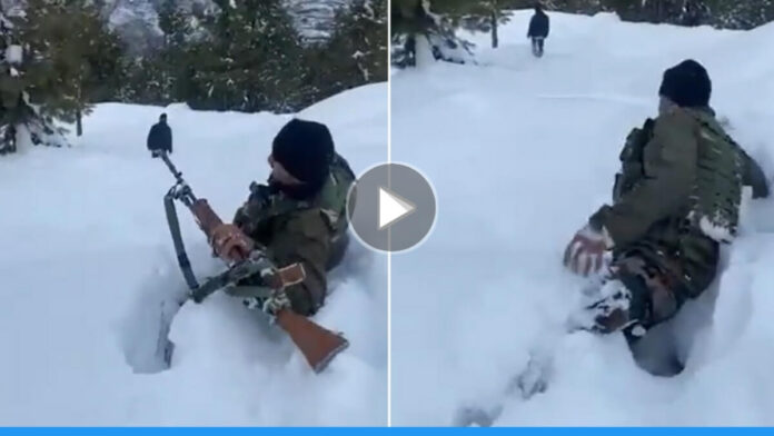 Viral video of Indian soldiers protecting the country in knee-deep snow