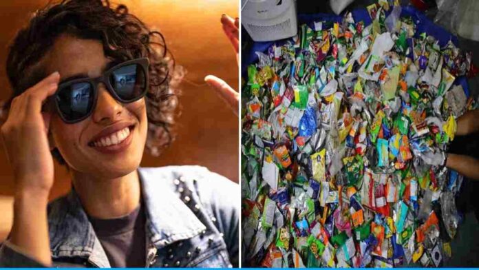 Sunglasses made by recycling plastic packets of chips