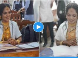 Viral video of kerala bride Shri Lakshmi Anil who attends practical exam wearing wedding dress with lab court