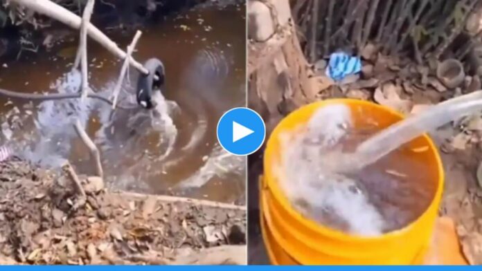 Viral video of man extracting water from a pit with jugad technique