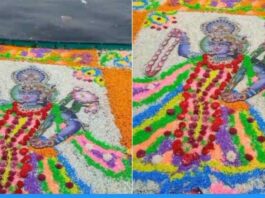 Viral video of Lord Shree Krishna Portrait made on the flowing river