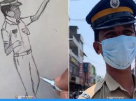 Viral video of artist making sketch of traffic police