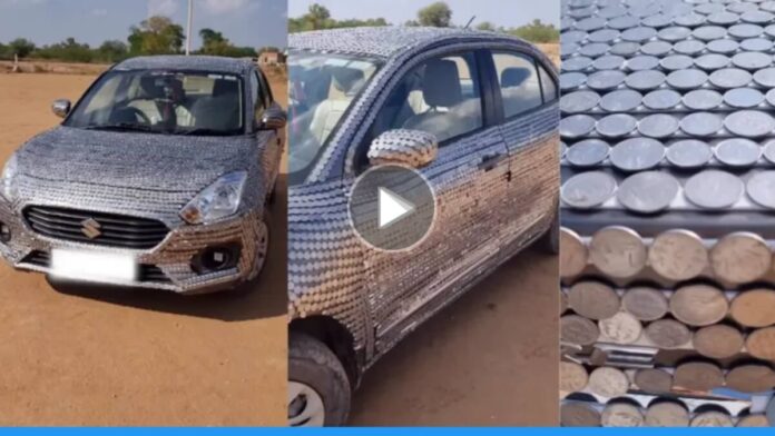 Viral video of boy cover his car with one and two rupee coins